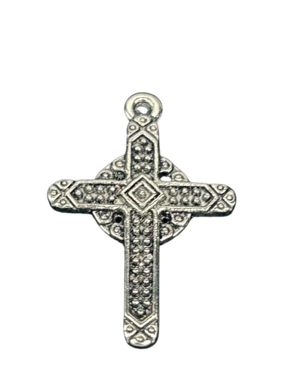 Silver Tone Textured Cross Pendant Marcasite Look Charm - Picture 5 of 9